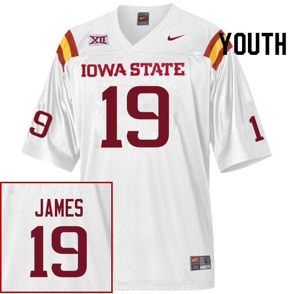 Youth #19 Ta'Shawn James Iowa State Cyclones College Football Jerseys Stitched Sale-White - Click Image to Close